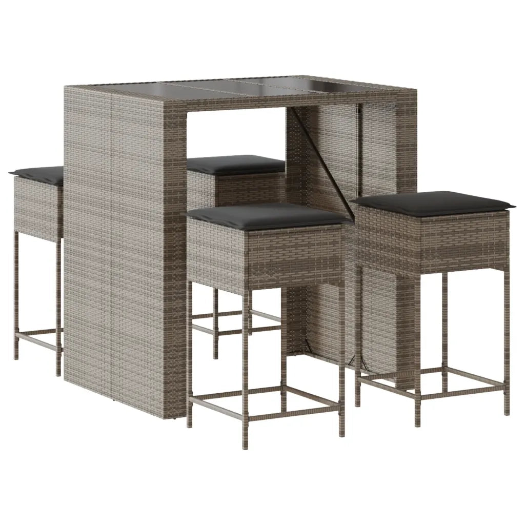 Set Bar da Giardino 5 pz con Cuscini in Polyrattan Grigio 3261508
