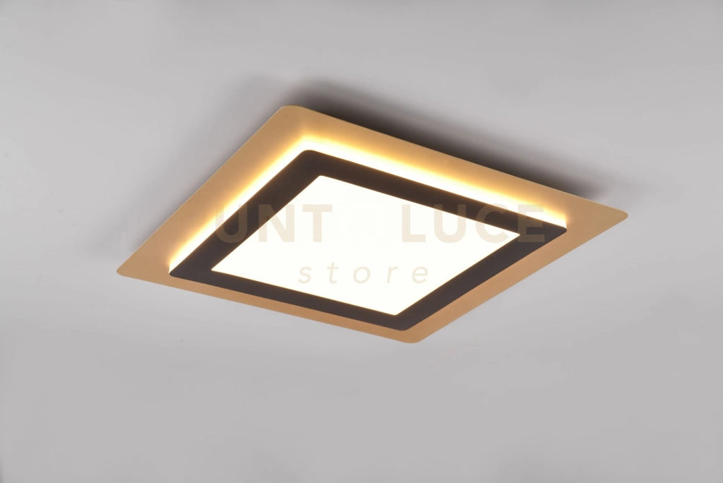 MORGAN PLAFONIERA A LED 46W 6000lm, 2700 - 6500K ORO QUADRATA BORDO METALLO NERO ILLUMINATO CON TELECOMANDO MULTIFUNZIONE 45CM X 45CM DIMMERABILE
