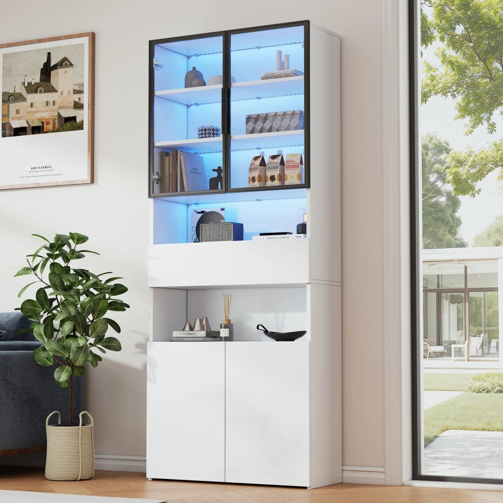 Vetrina alta con LED, 70 x 30 x 200 cm, bianca