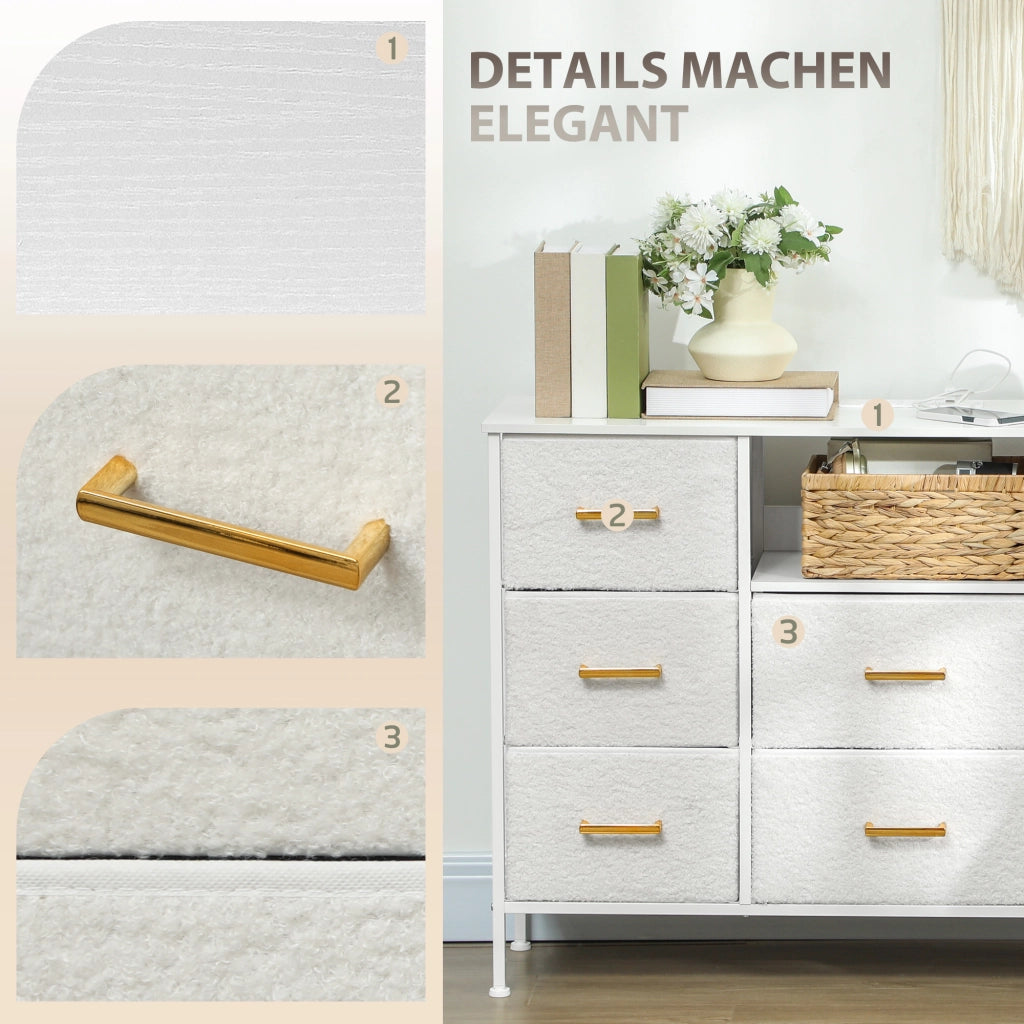 Cassettiera 8 cassetti in tessuto con presa di corrente ¨C Minimal ¨C crema bianco