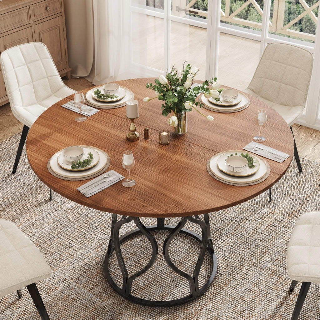 Tavolo da pranzo rotondo 100x100x75 cm, tavolo da cucina per 4-6 persone con vano contenitore integrato, piano in MDF effetto noce, struttura moderna
