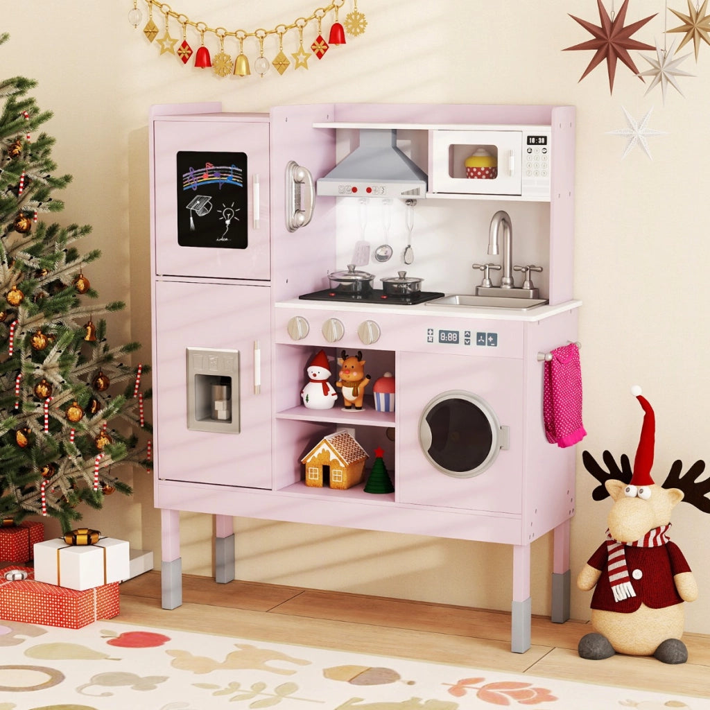 Cucinetta per bambini con cappa macchina del ghiaccio telefono, Cucina con luci e suoni realistici per bambini Rosa-Cucine giocattoli