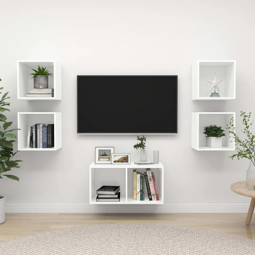 Set Mobili Porta TV 5 pz | Armadietto TV | Mobile Porta TV Bianco in Legno Multistrato