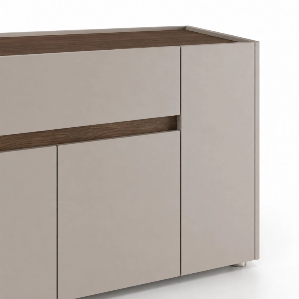 Credenza Moderna Madia In Melaminico Con 4 Ante E 1 Cassetto Mobile Contenitore Sala da Pranzo Soggiorno Design Senza Maniglie Elegante Capiente 170 x 85 x 40 cm Noce Chiaro