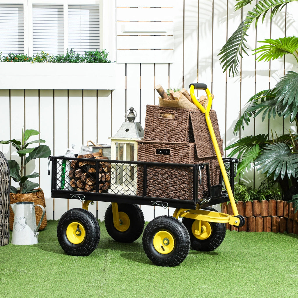 Carrello da giardino 4 ruote con lati amovibili ¨C zephmum ¨C nero e giallo 104x54x51 cm