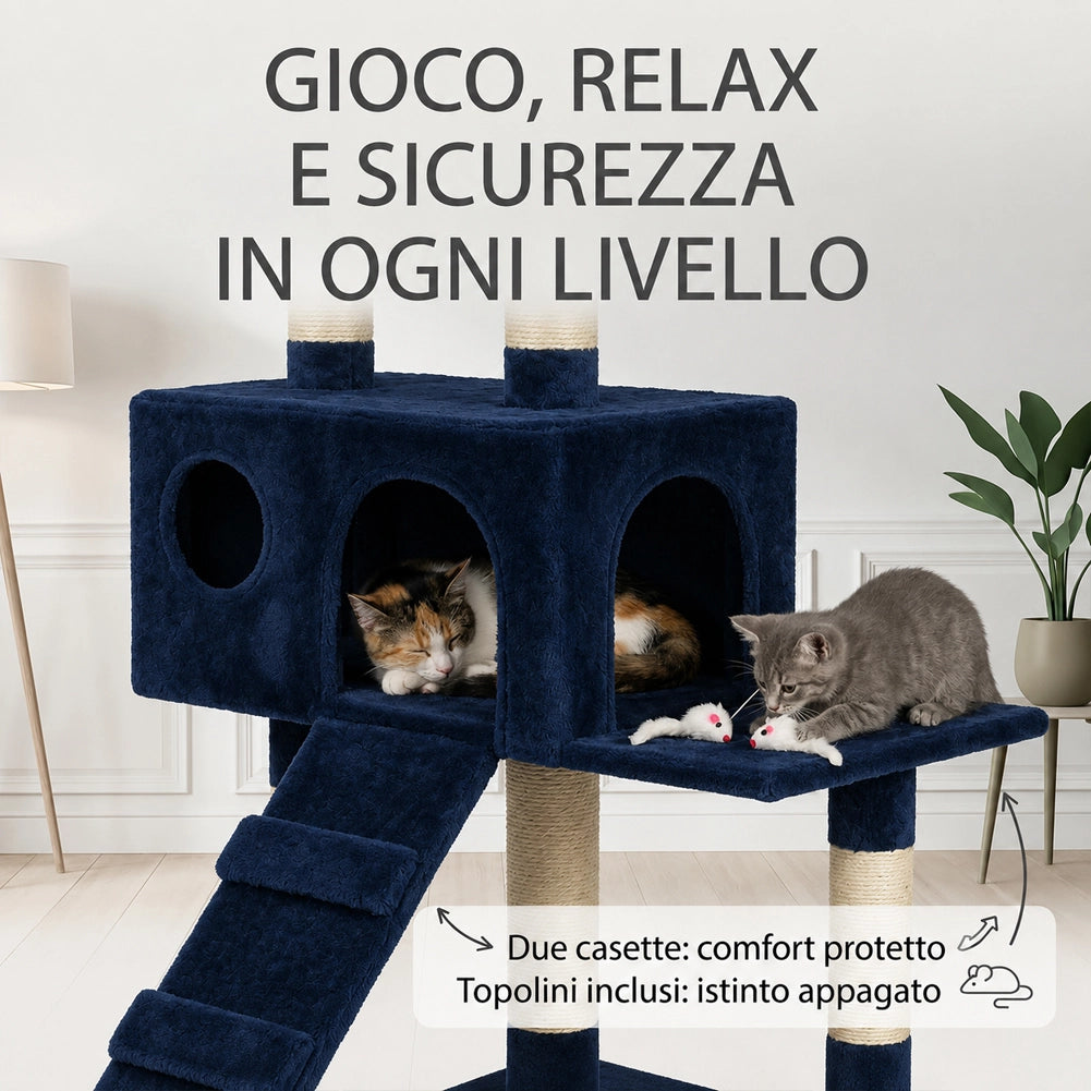 Tiragraffi Per Gatti Albero Sisal Parco Giochi Gatto Tira Graffi 170cm Blu Scuro