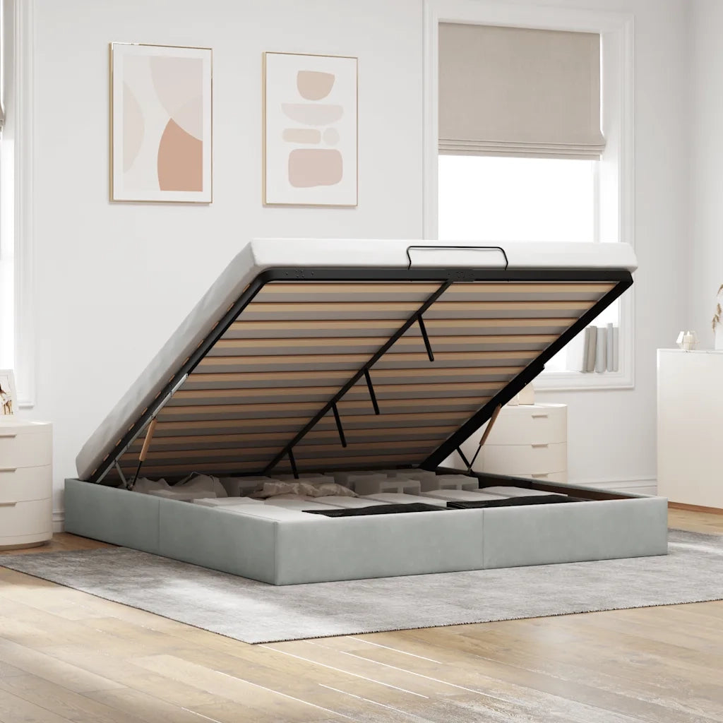 Struttura Letto Pouf senza Materasso-Giroletto con contenitore 160x200 cm in Velluto 959128