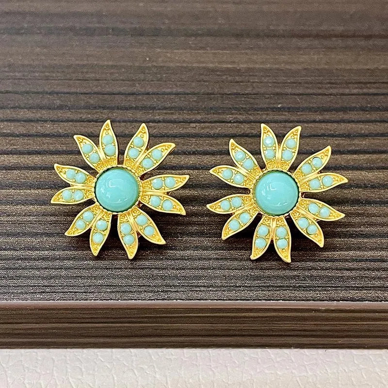 Orecchini vintage fatti a mano con fiori blu e collana di cristallo, regalo di Natale o compleanno.