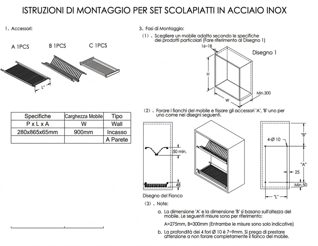 Scolapiatti Incasso Acciaio Inox 86 cm