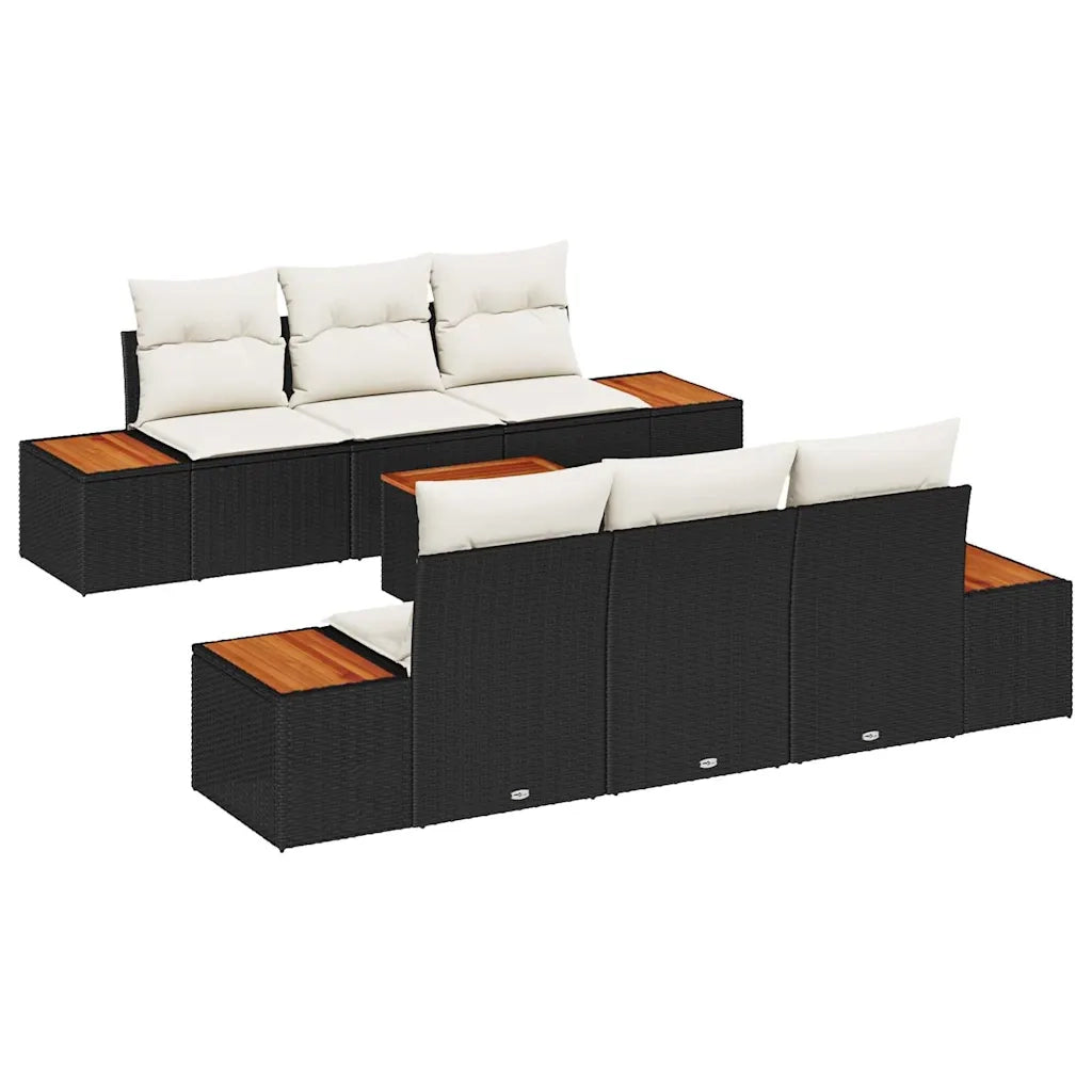 Set Divano da Giardino con cuscino 7 pcs Nero Poly Rattan 3348028