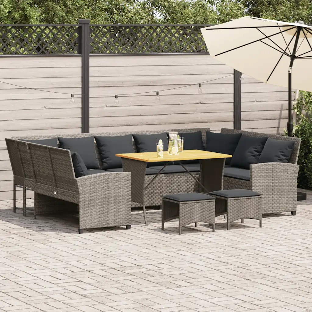 Set Divani da Giardino 4 pz con Cuscini in Polyrattan Grigio