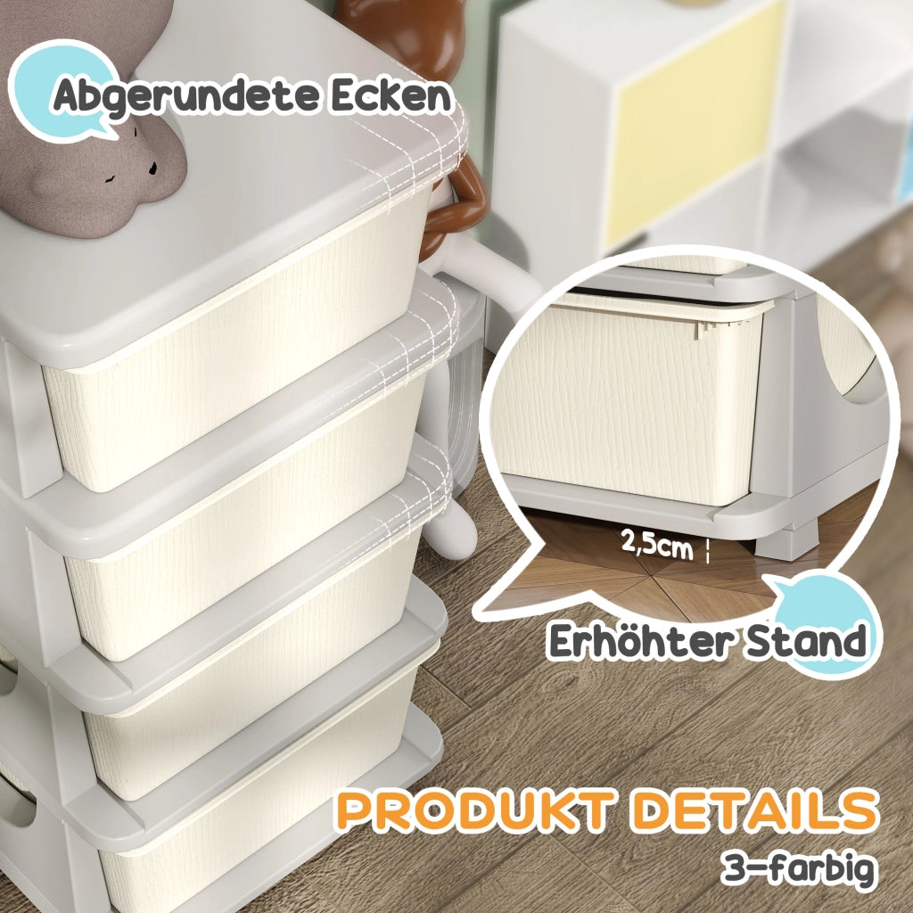 Cassettiera per bambini con 4 cassetti, plastica, crema, 37x37x76 cm ¨C Minimal
