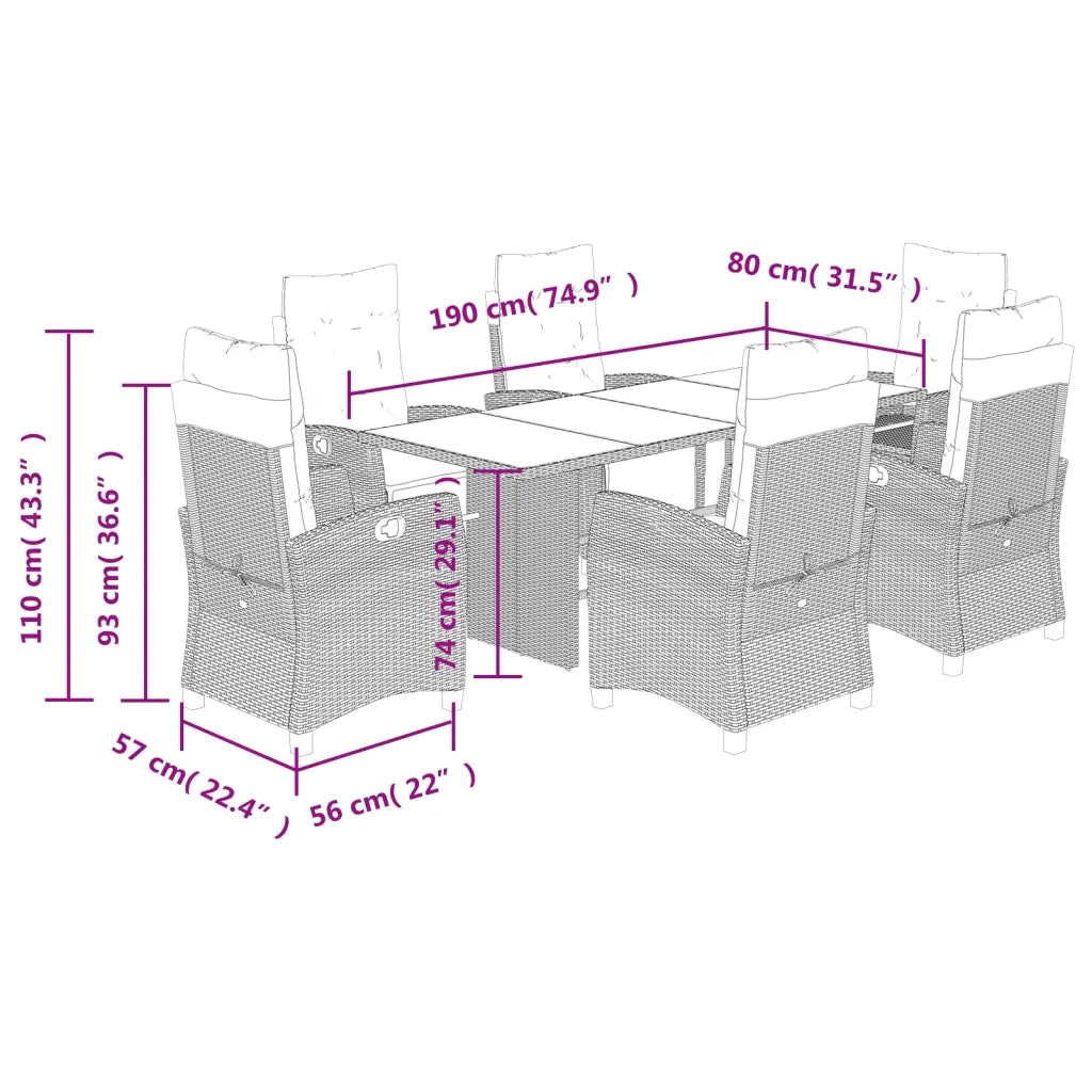Set da Pranzo da Giardino 7pz con Cuscini in Polyrattan Marrone 3212922