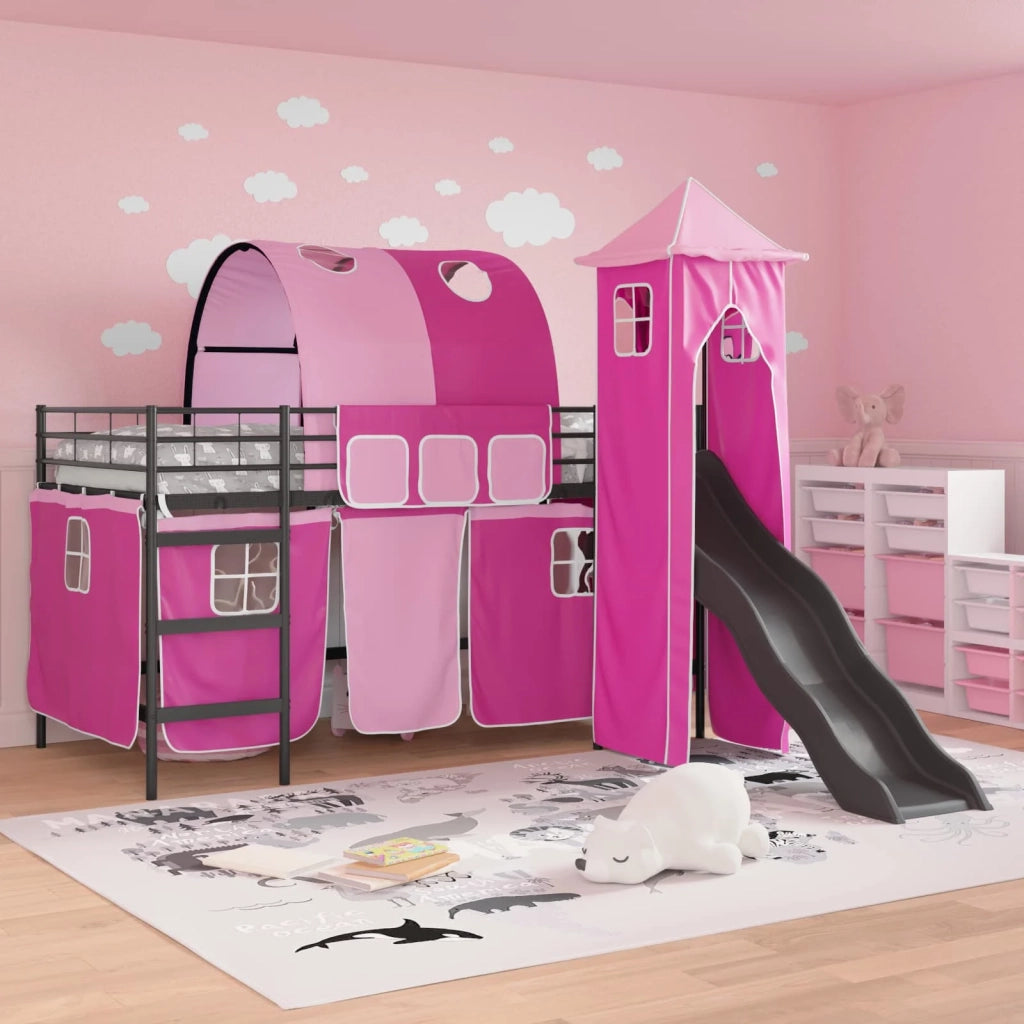 Struttura del letto loft per bambini Nero e rosa 107 x 200 cm 42020891