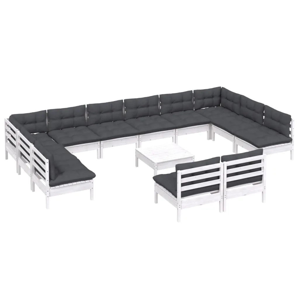 Set Divani da Giardino 13 pz con Cuscini Bianchi Legno di Pino 3097230