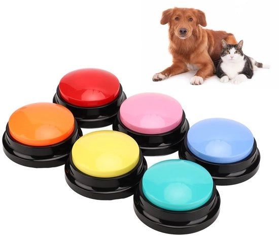 Set di pulsanti di registrazione per cani - 6 pezzi - Pulsanti di registrazione per cani con orecchie - Portatile - Addestramento di comunicazione - Timer di allenamento 30 secondi - Qualità primaria - Pulsante di registrazione