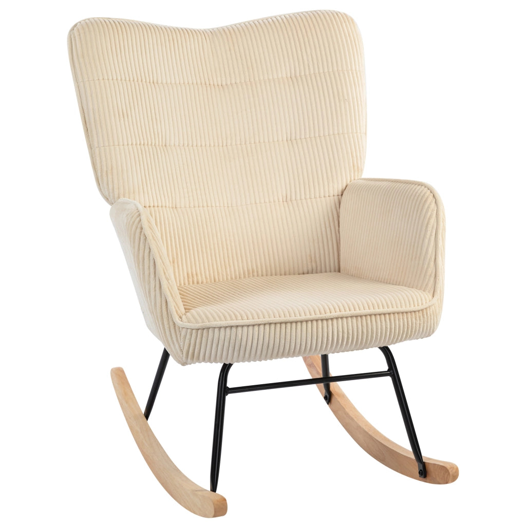 Poltrona dondolo ¨C Minimal ¨C beige tessuto imbottita legno e metallo