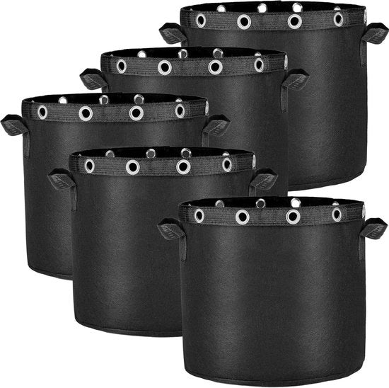 Sacchetto per piante da 30 L in tessuto non tessuto - Set di 5 sacchetti per coltivazione permanente - Imbuto riutilizzabile per patate, fiori, piante e verdure