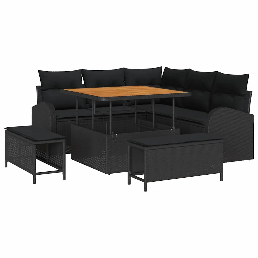 Set Divano da Giardino con cuscino con archiviazione 8 pcs Nero