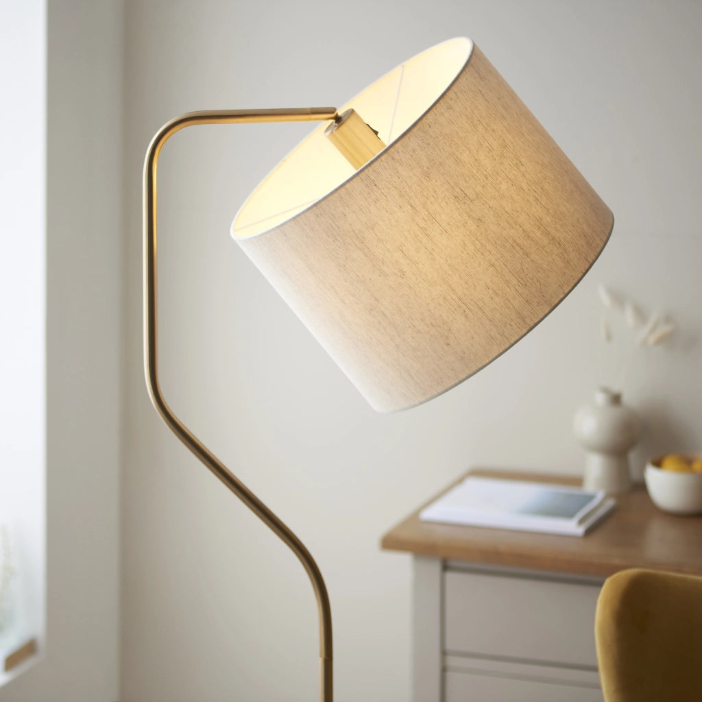 Lampada da terra ottone con paralume lino E27 Endon