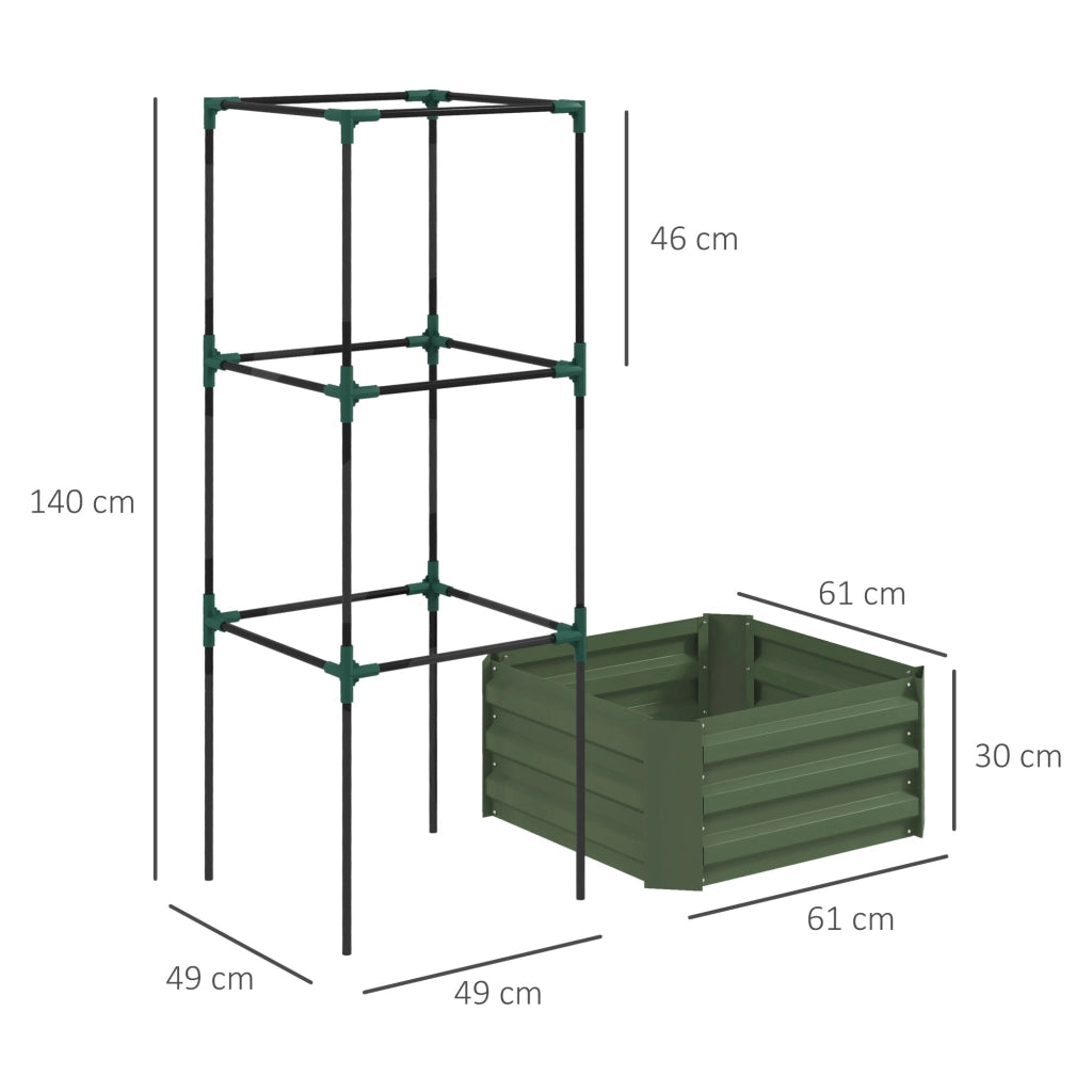 Aiuola rialzata con traliccio, fioriera e orto, fioriera in acciaio zincato, ideale per giardino e balcone, verde