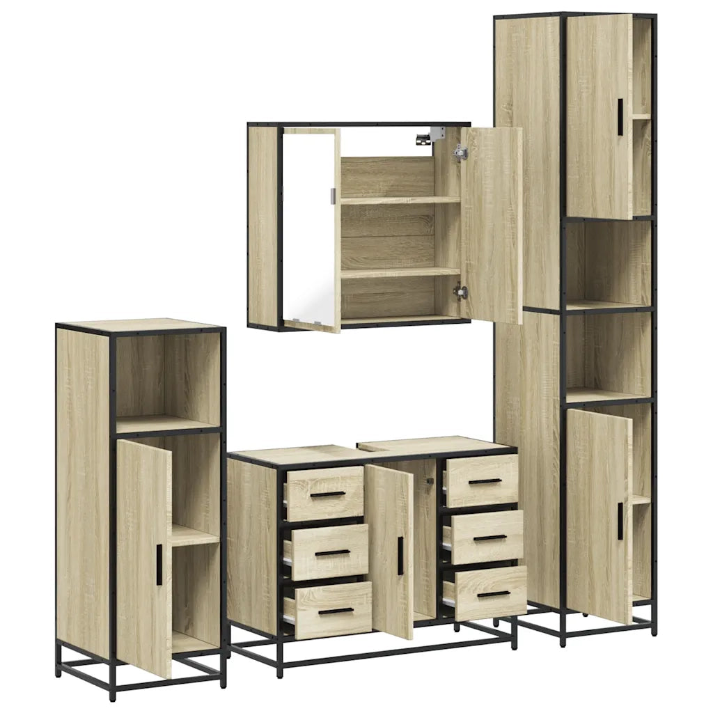 Set Mobili da Bagno 4 pz Rovere Sonoma in Legno Multistrato 3301201