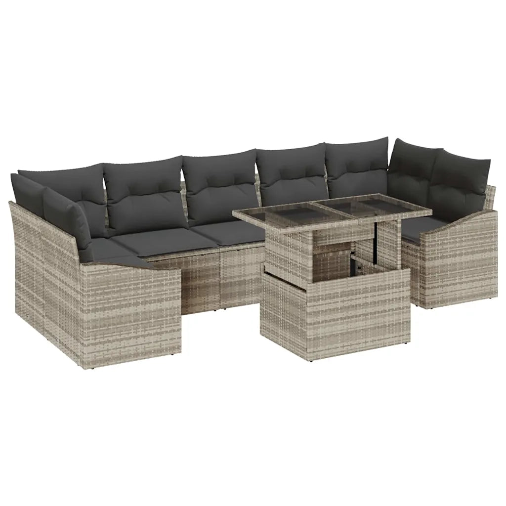 Set Divano da Giardino 8 pcs Grigio chiaro Poly Rattan