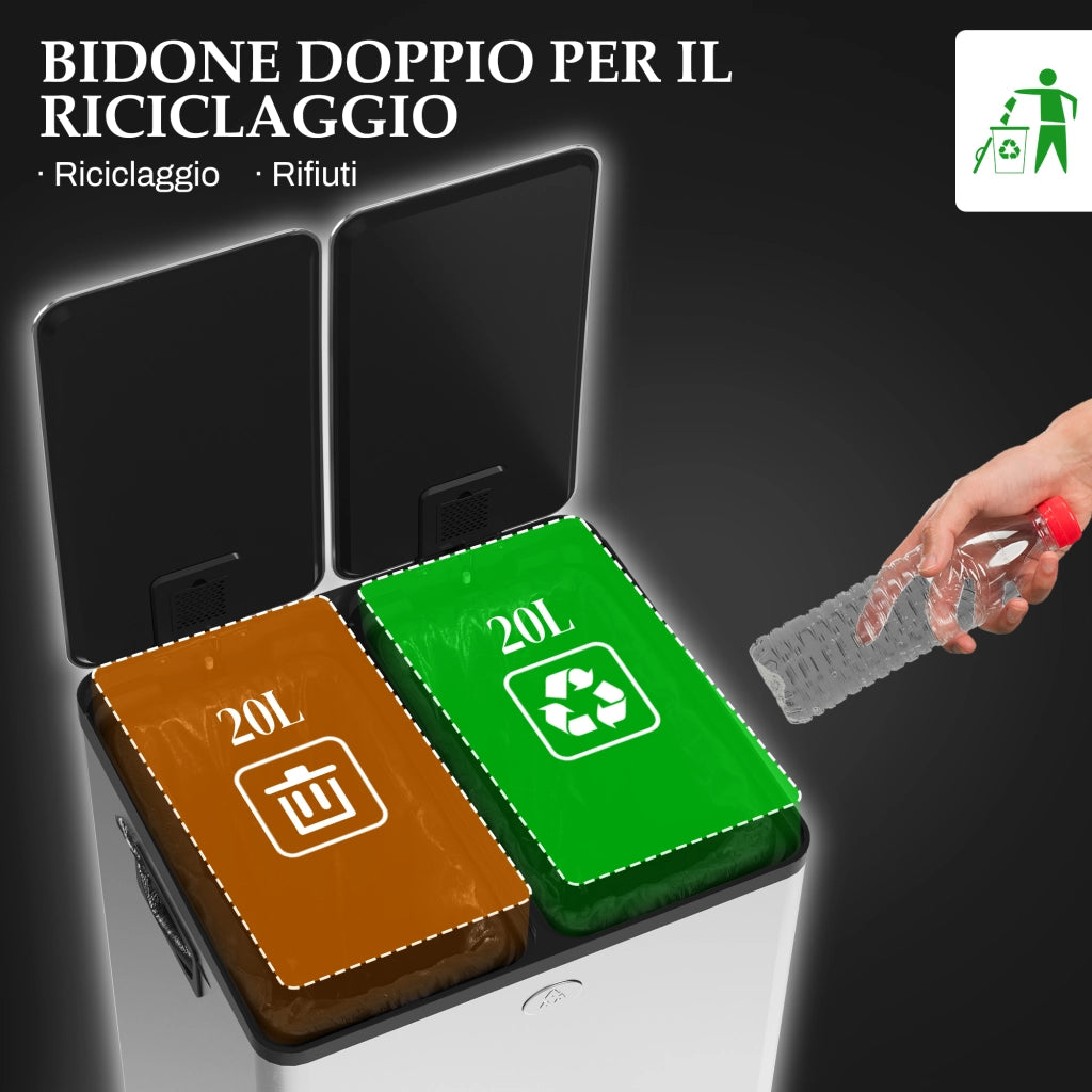Cestino Rifiuti 2 Scomparti ¨C Zephmum ¨C Acciaio Inox e PP 45.8x36x51.6 cm