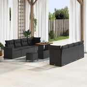 Set Divano da Giardino con cuscino 12 pcs Nero polyrattan