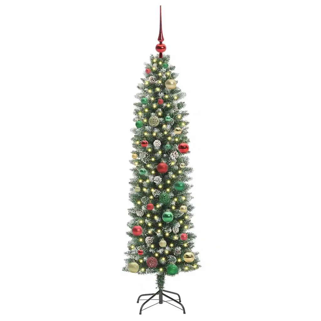 Albero di Natale Artificiale Sottile Verde e Bianco 150 cm 3395289