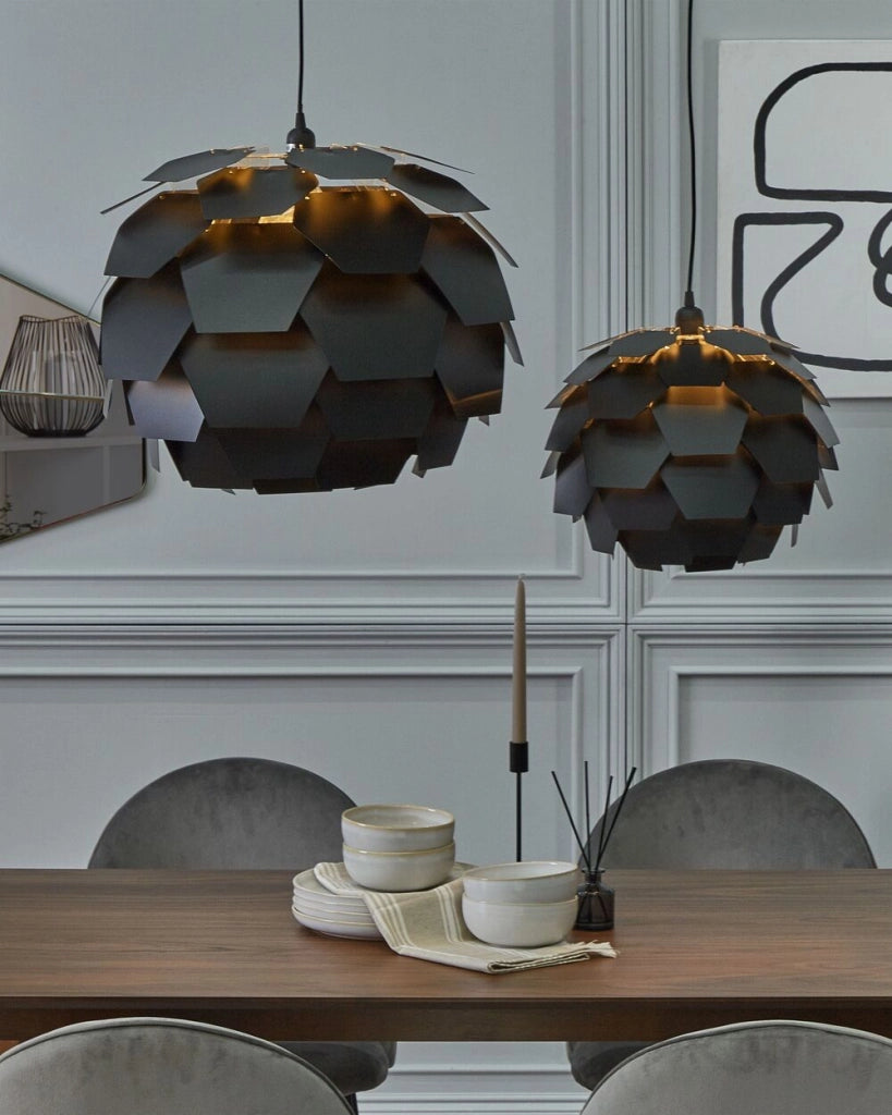 Lampadario Lampada a Sospensione con paralume a pigna in plastica di colore nero soggiorno stile moderno