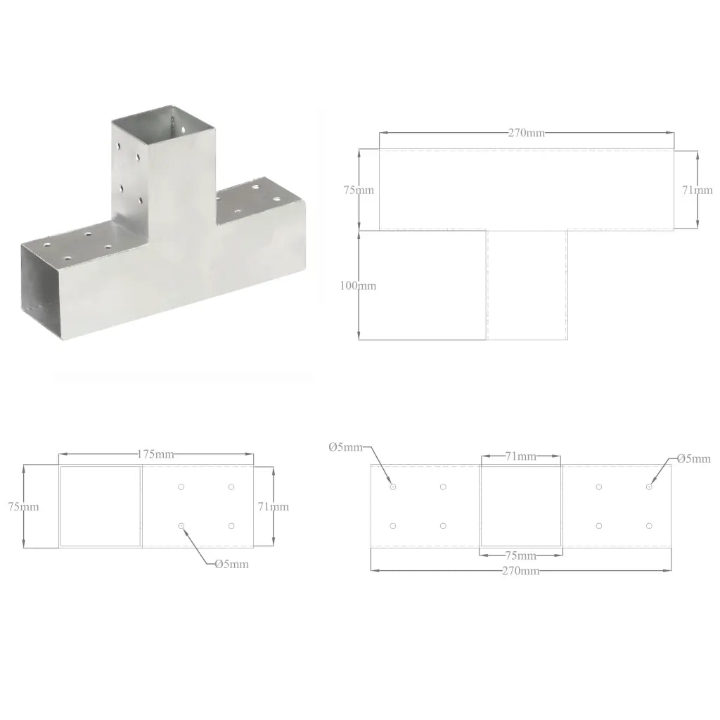 Connettore per Pali a Forma di T in Metallo Zincato 71x71 mm CFW7641370