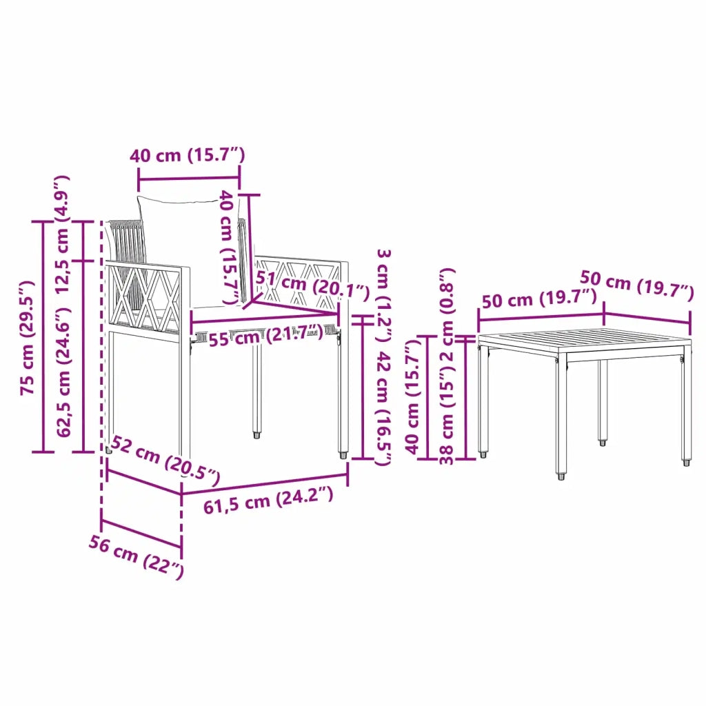 Set Mobili da Esterno 3 pcs Grigio e Grigio Scuro polyrattan 42025348