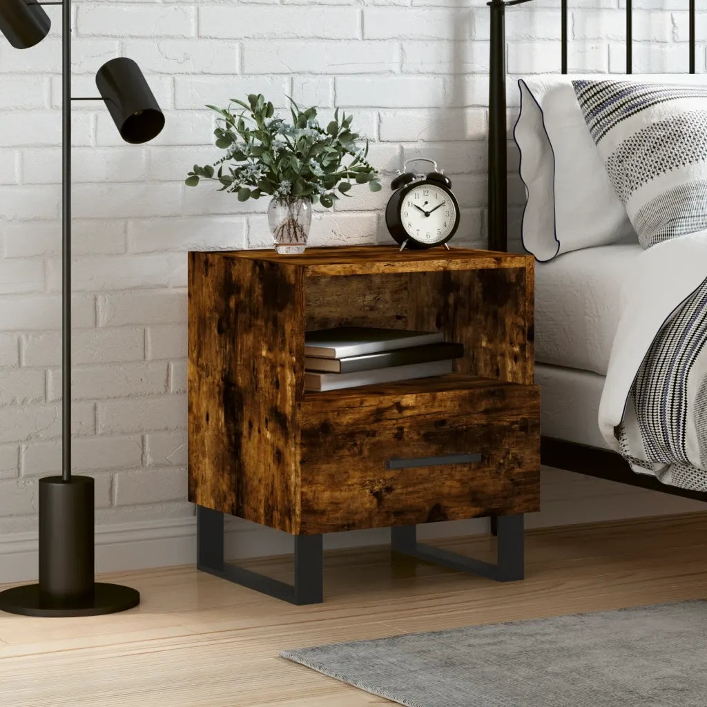 Comodino | Armadio da Notte | Mobiletto da notte Rovere Fumo 40x35x47,5 cm in Legno Multistrato