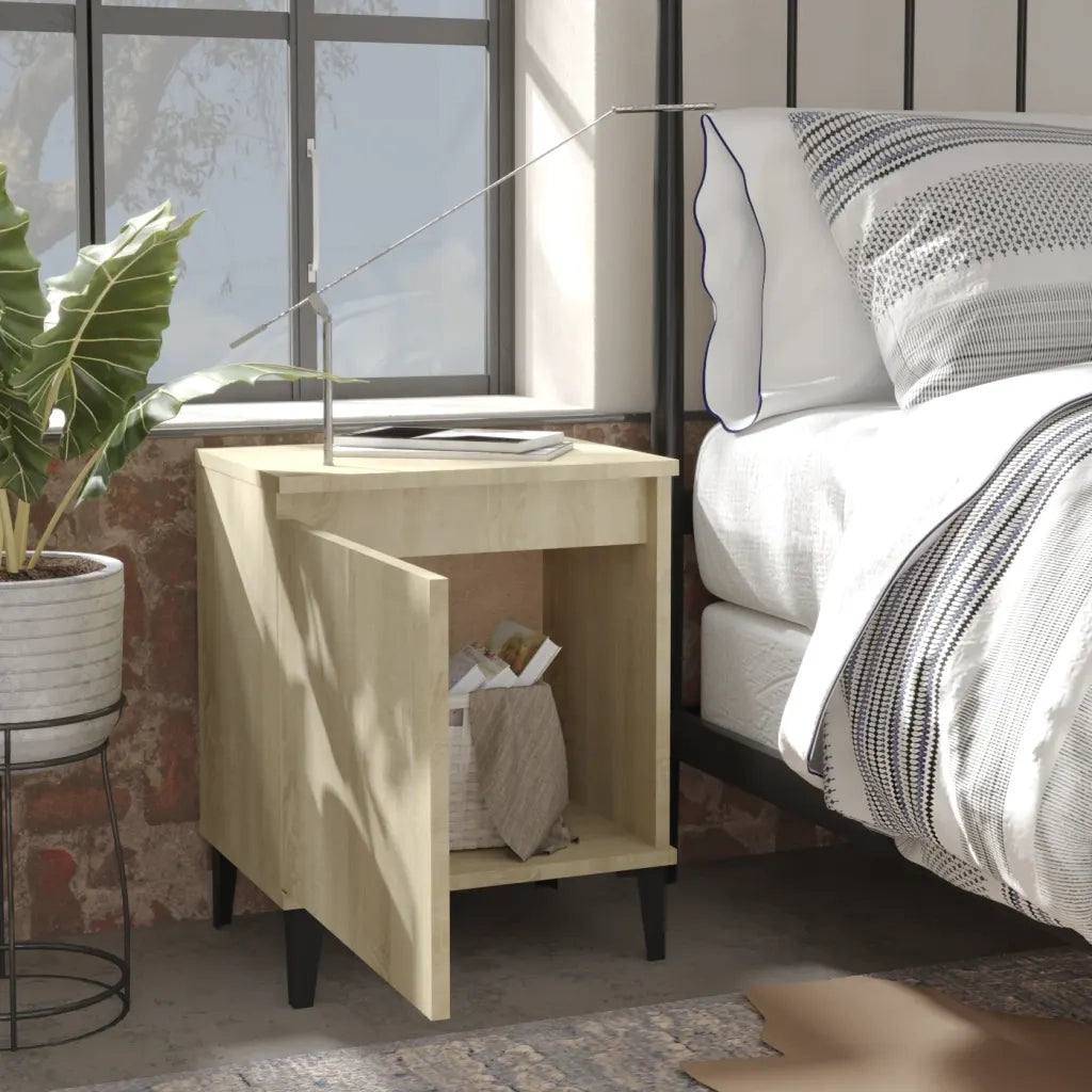 Comodini | Armadio da Notte | Mobiletto da notte con Gambe in Metallo Rovere Sonoma 40x30x50 cm