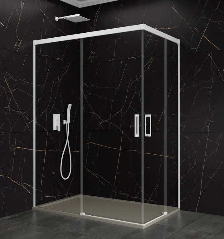 Box doccia angolare BASIC apertura al vertice 95x75 cm (90-95/70-75) bianco opaco vetro trasparente