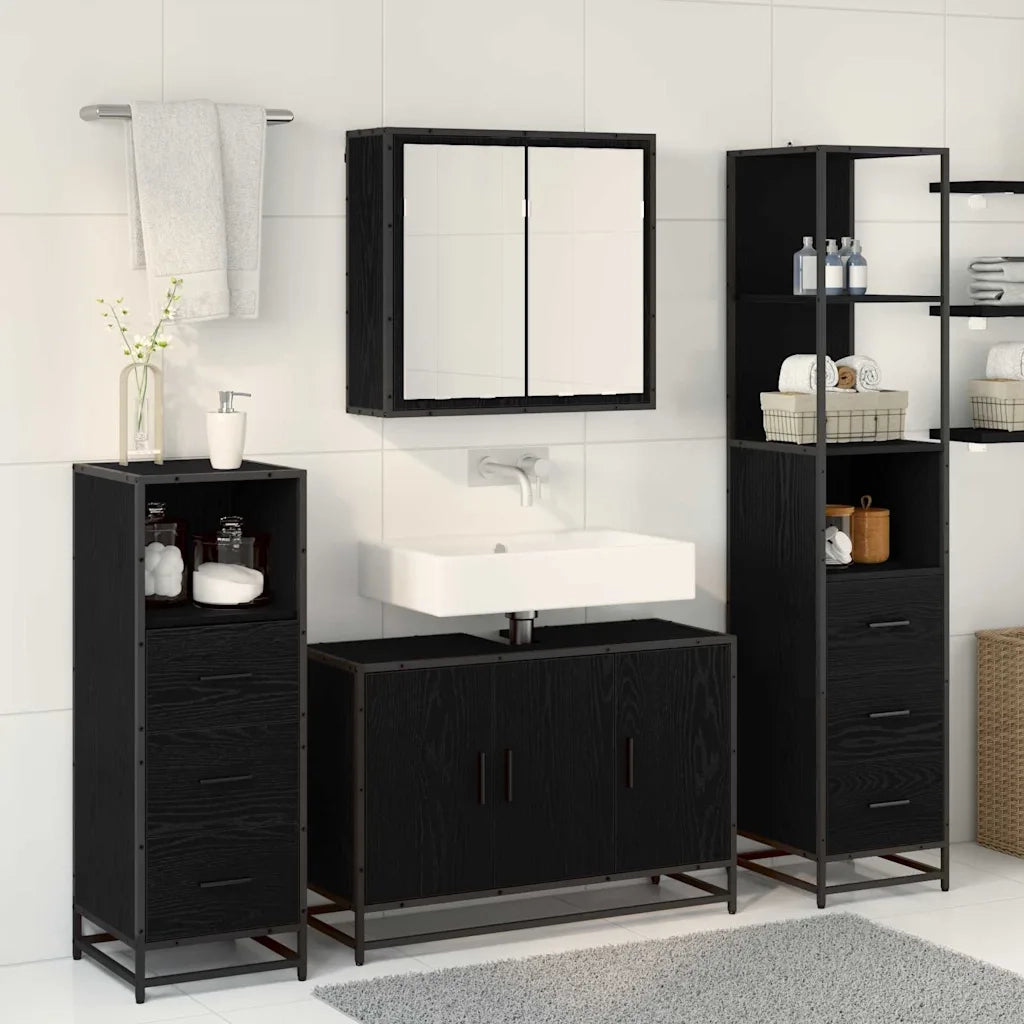 Set di mobili per il bagno 3 pcs Rovere Nero Legno multistrato 3402455