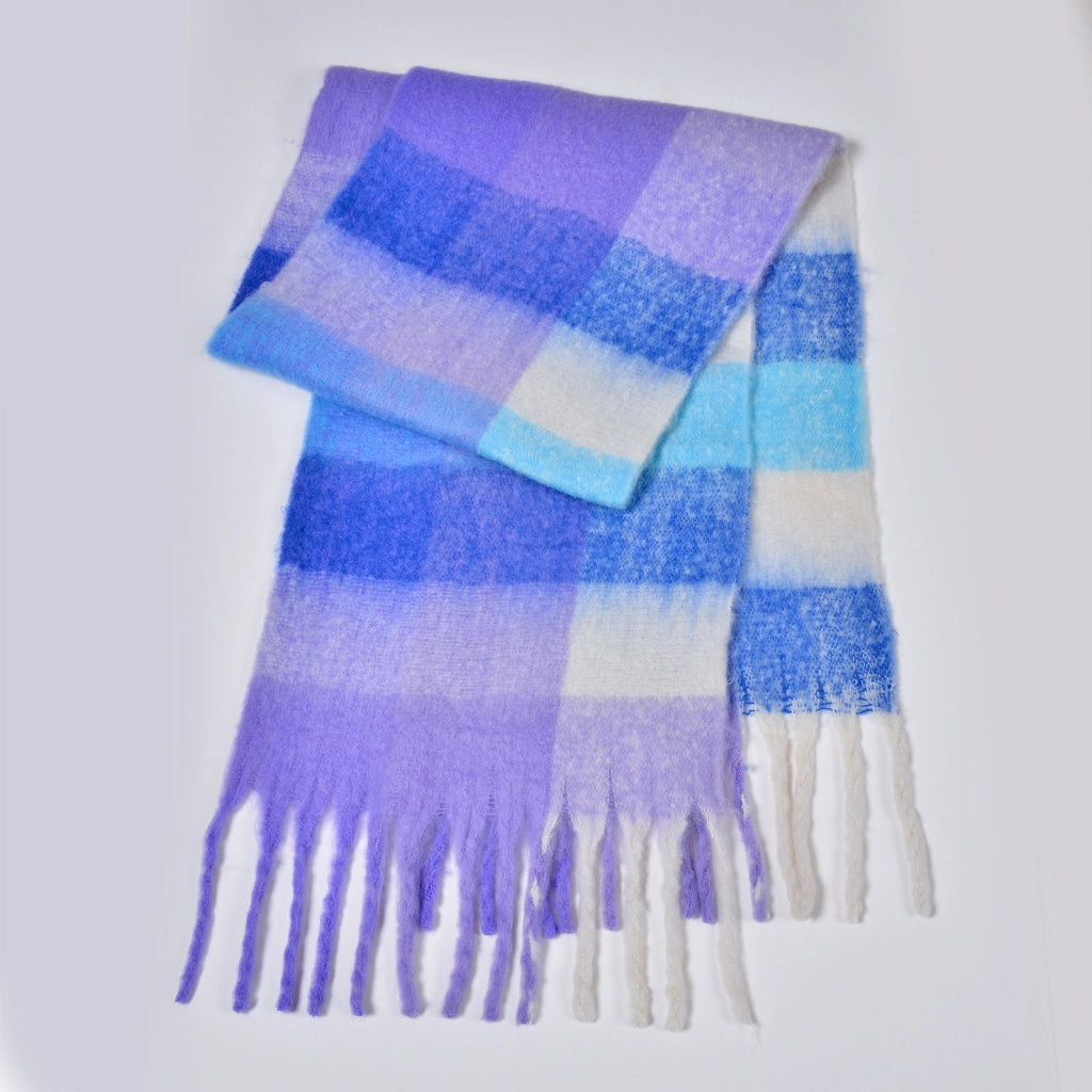 Nuova sciarpa a quadri arcobaleno, elegante, spessa, calda, lunga sciarpa a quadri con nappe