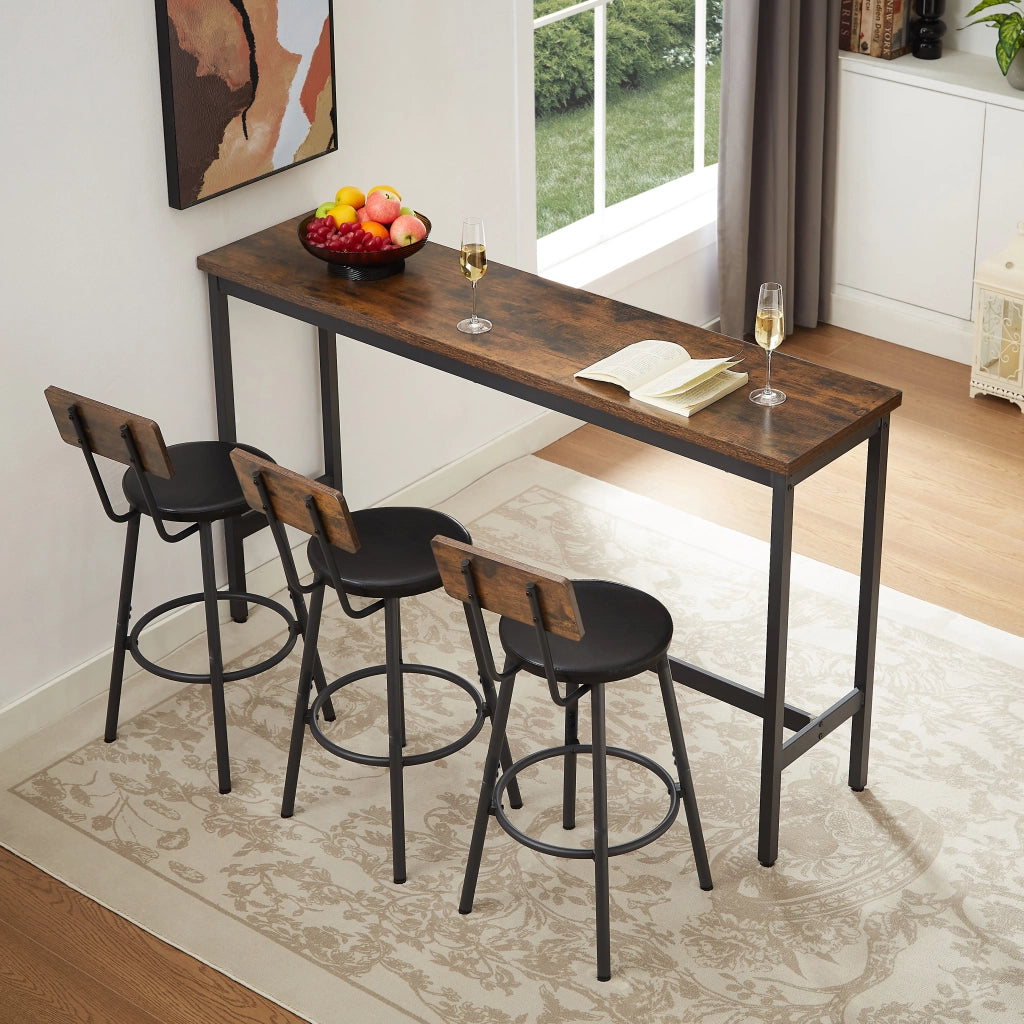 Tavolo Bar Lungo con 3 Sgabelli Imbottiti in PU ¨C MINIMAL ¨C Marrone Rustico e Nero