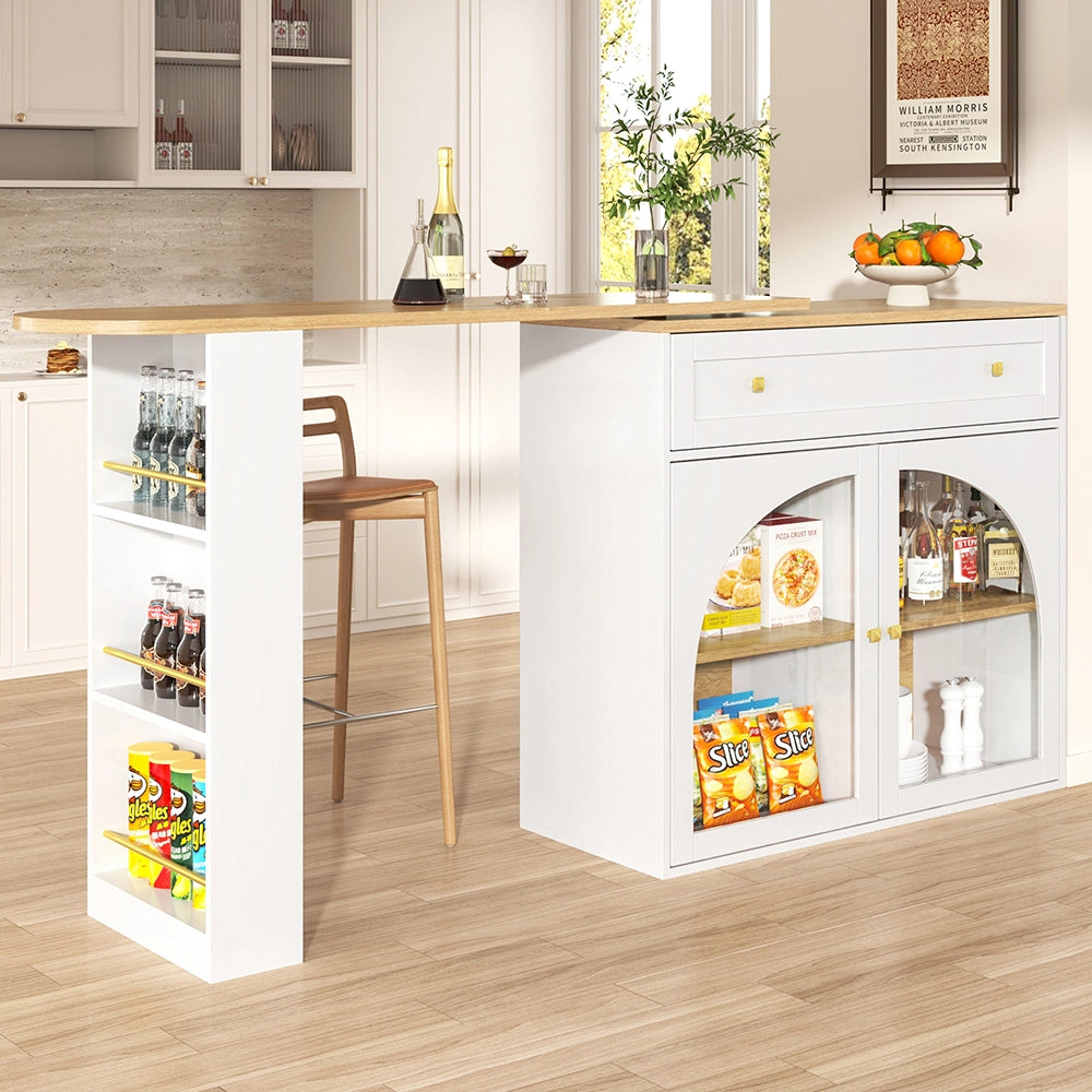 Tavolo Bar Estendibile - Xylo - 138-204??39??104 cm - Bianco con Ripiani