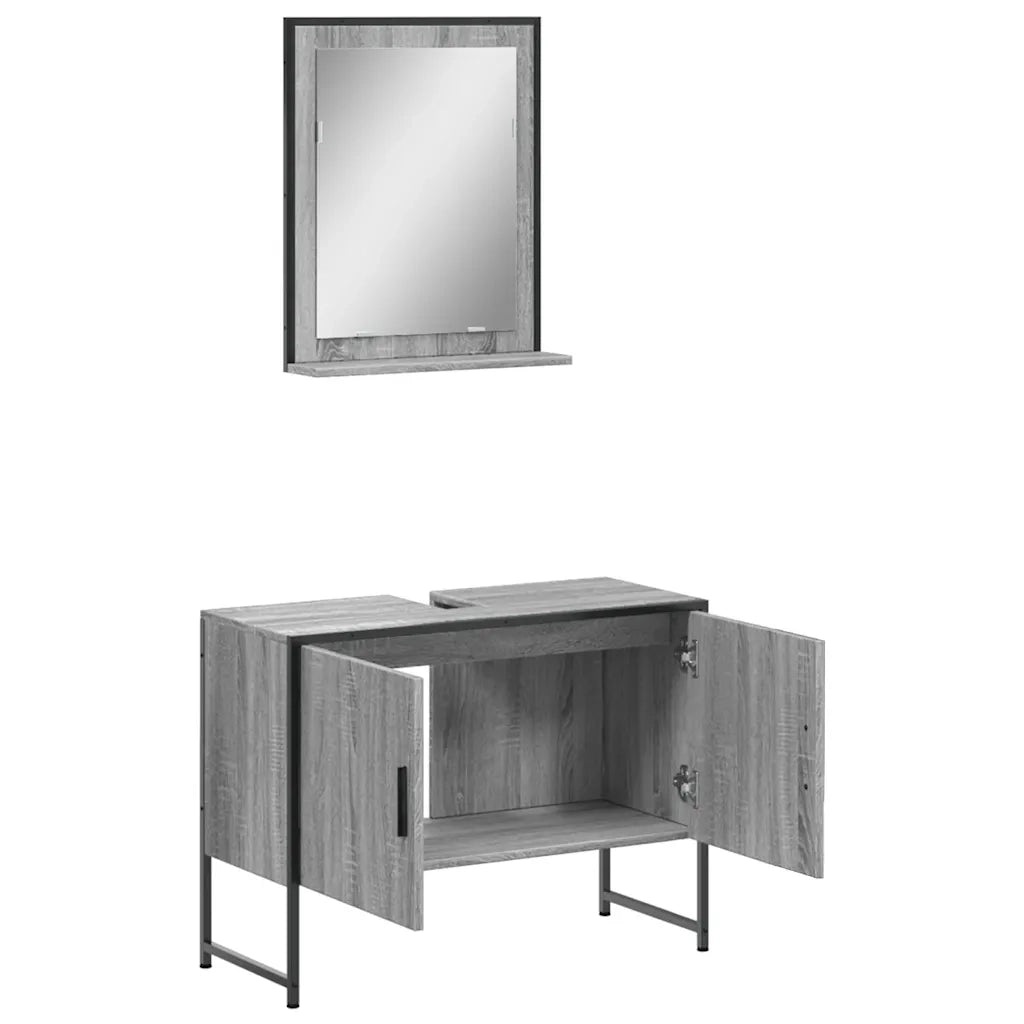 Set Mobili da Bagno | Armadio da bagno 2 pz Grigio Sonoma in Legno Multistrato