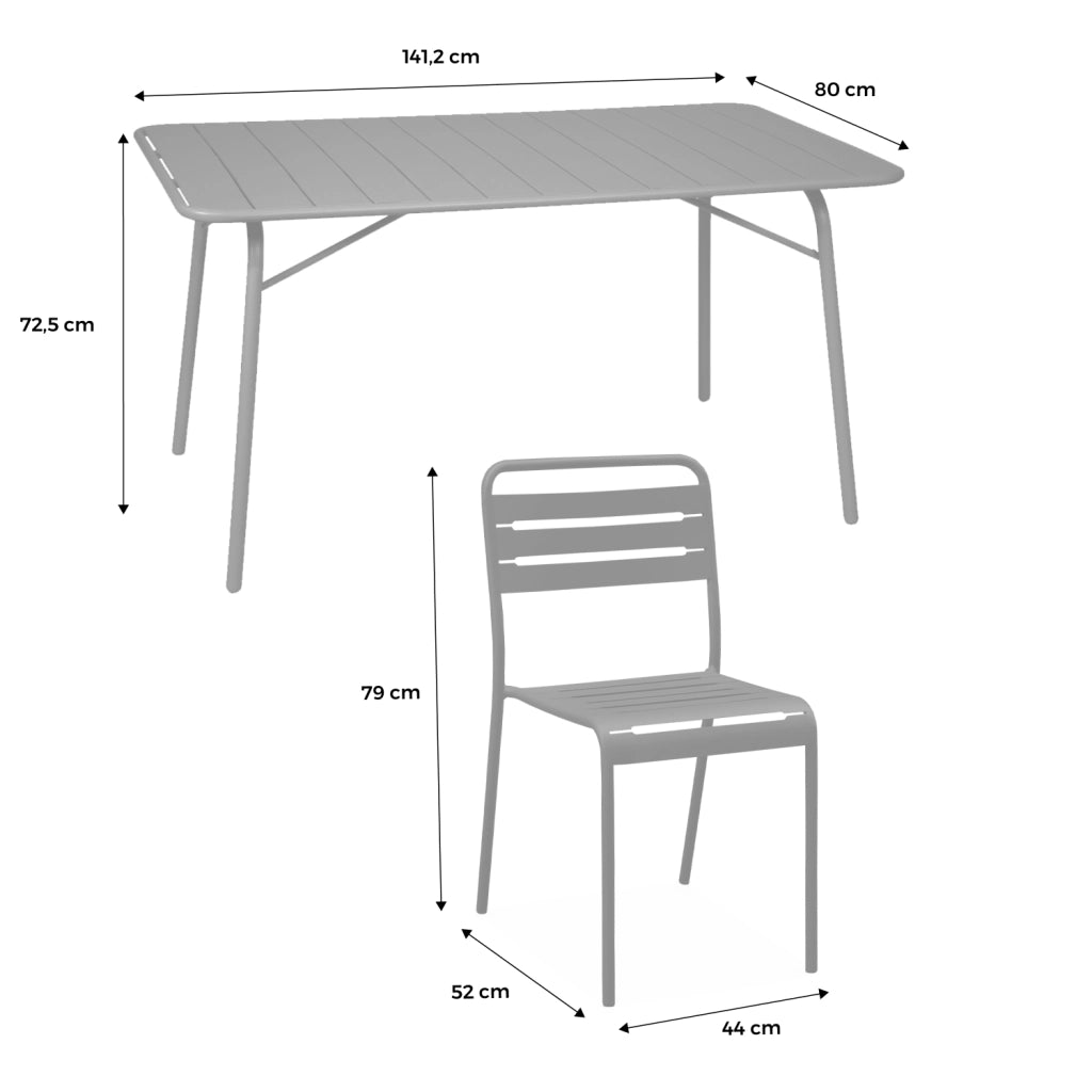 Set tavolo da giardino bistrot pieghevole in acciaio con 2 poltrone e