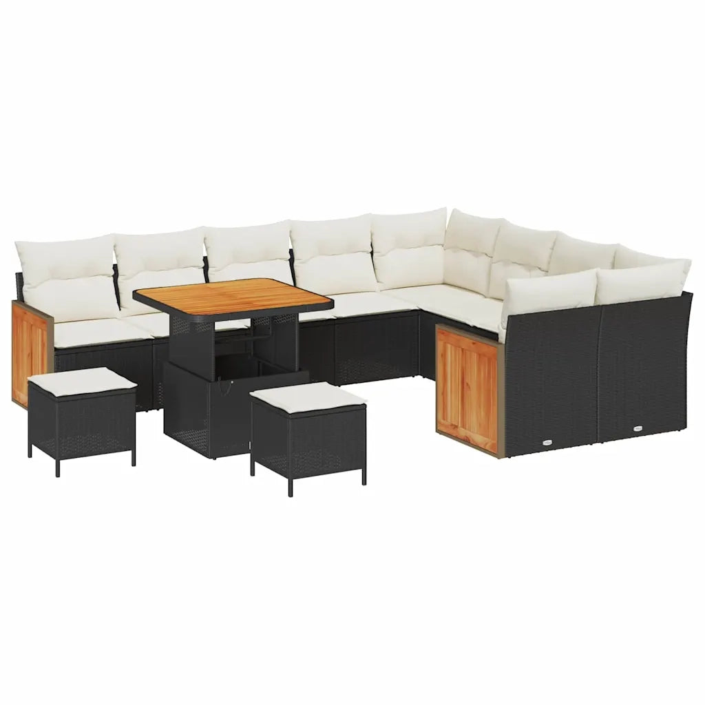 Set Divano da Giardino 13 pcs Nero e Crema polyrattan
