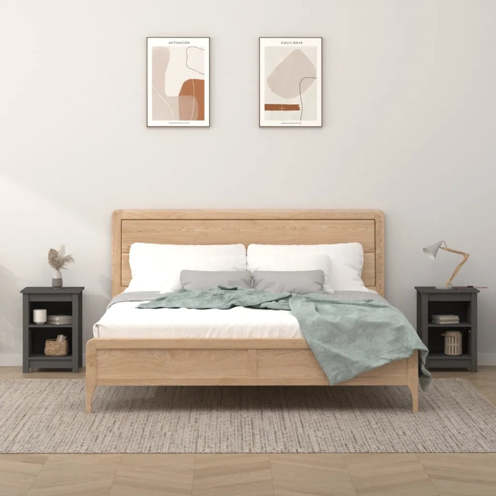 Comodini 2 pz-Set di 2 Tavolino da notte Grigi 40x35x55 cm in Legno Massello di Pino 332328