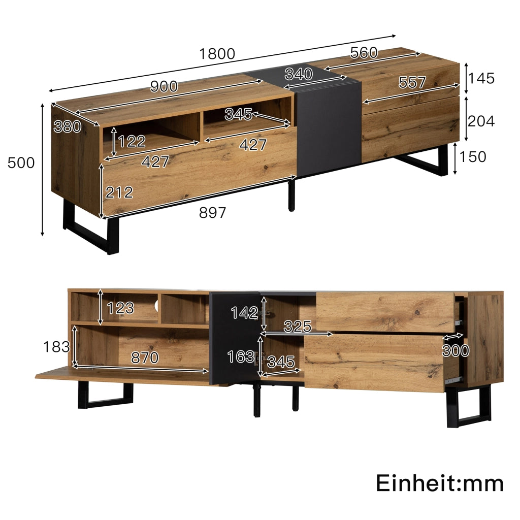 MOBILE TV con 2 cassetti 180x38x50 cm MDF e ferro