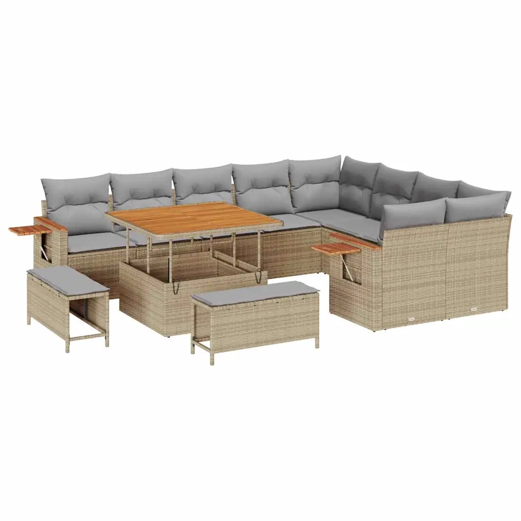 Set Divano da Giardino 13 pcs Beige e Grigio Chiaro polyrattan