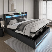 Letto matrimoniale imbottito 180x200 cm con LED, USB e contenitore