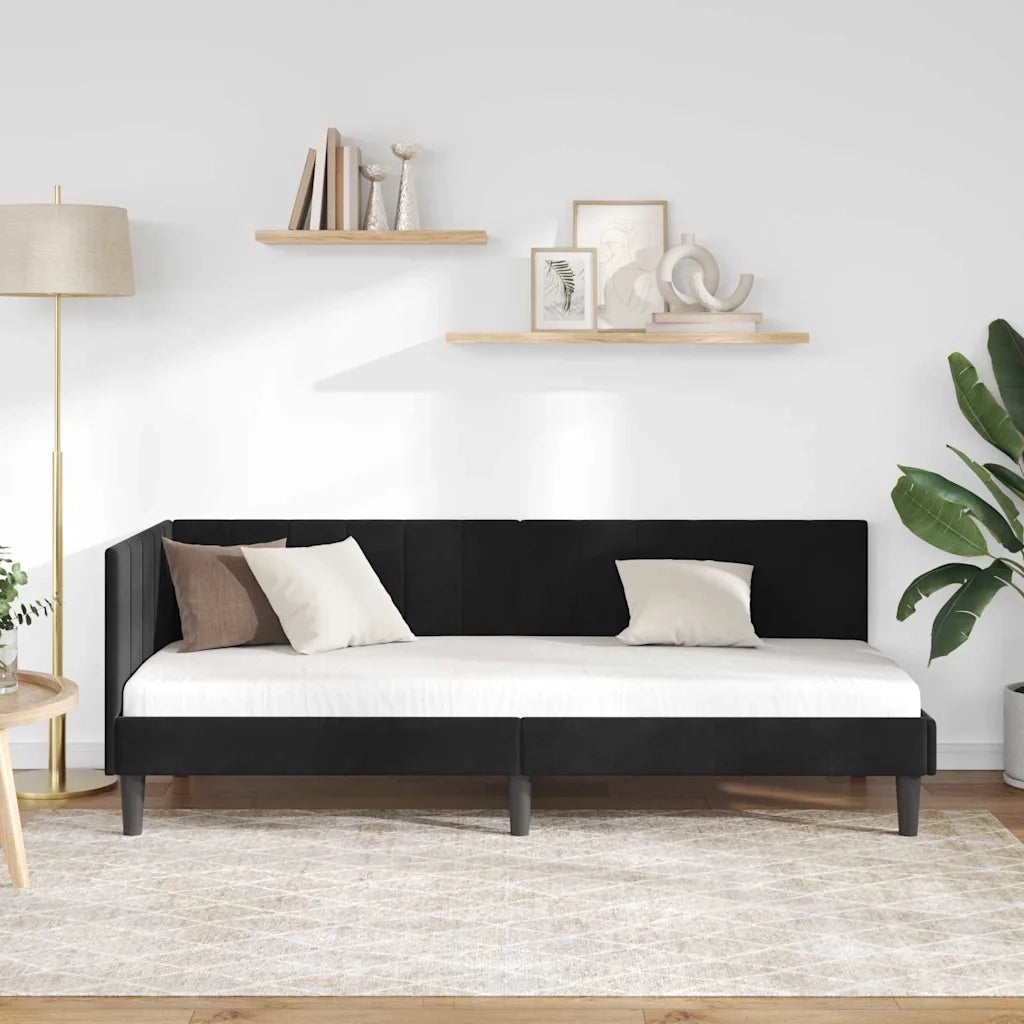 Cornice del letto ad angolo Nero 80 cm x 200 cm Velluto