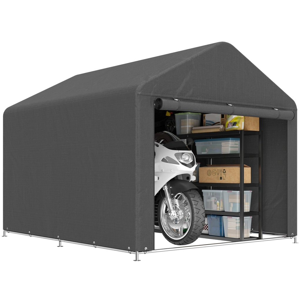 Tenda garage moto impermeabile con porta avvolgibile e cerniera ¨C Xylo ¨C 200x238x183 cm grigio scuro