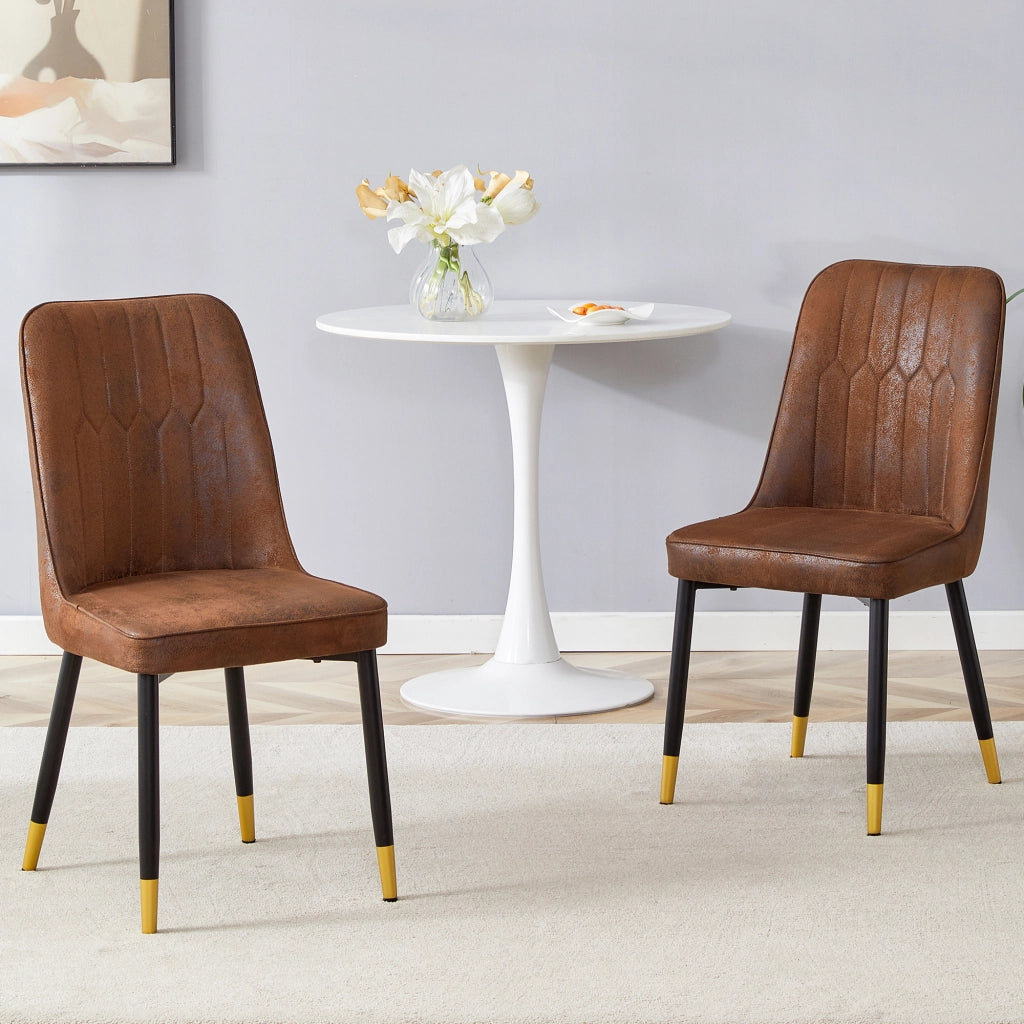 Set di 2 sedie da pranzo: sedie moderne marroni con schienale in tessuto tecnico e gambe in metallo nero, adatte a diversi ambienti come sala da pranz